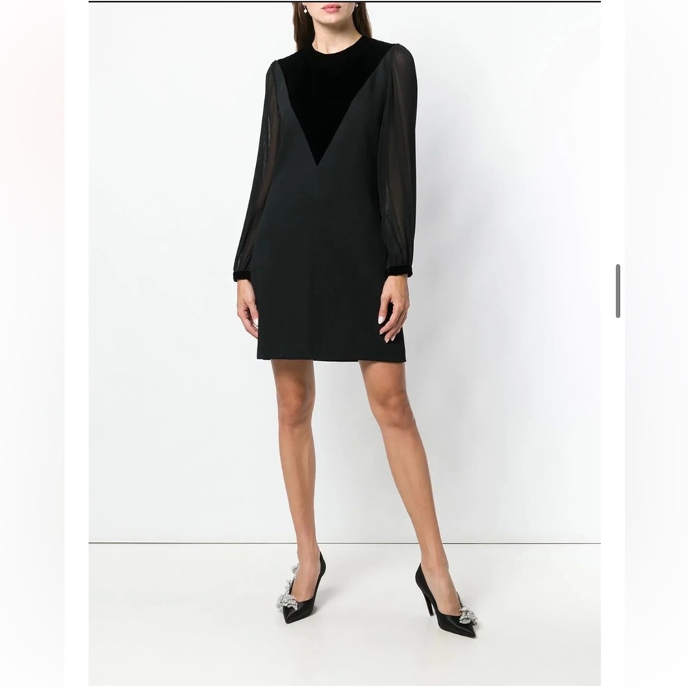 Givenchy Wool Velvet Sheer Sleeves Mini Dress Sz 4